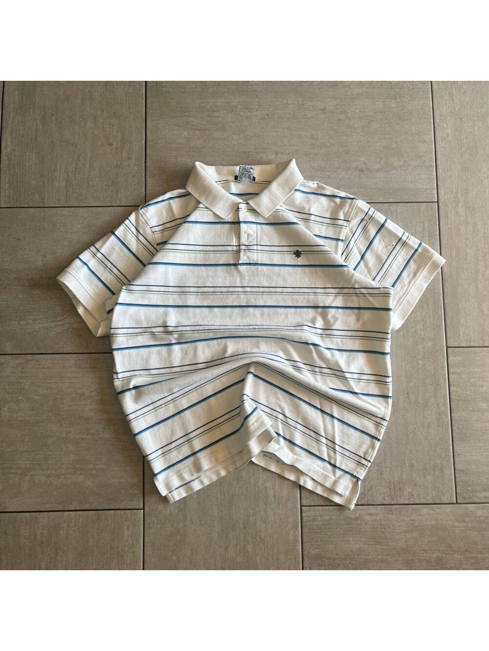 Old Navy  White  Green Striped Fleur De Lis Polo tee